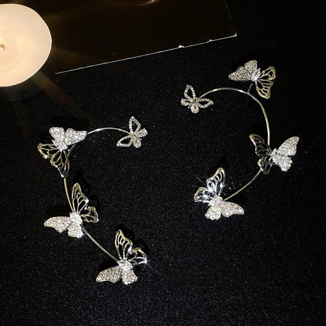 Hollow Butterfly Earrings Fashion Exquisite Single Ear Hook Women Girls Metal Rhinestones Ear Cuff Crystal Jewelry Gift