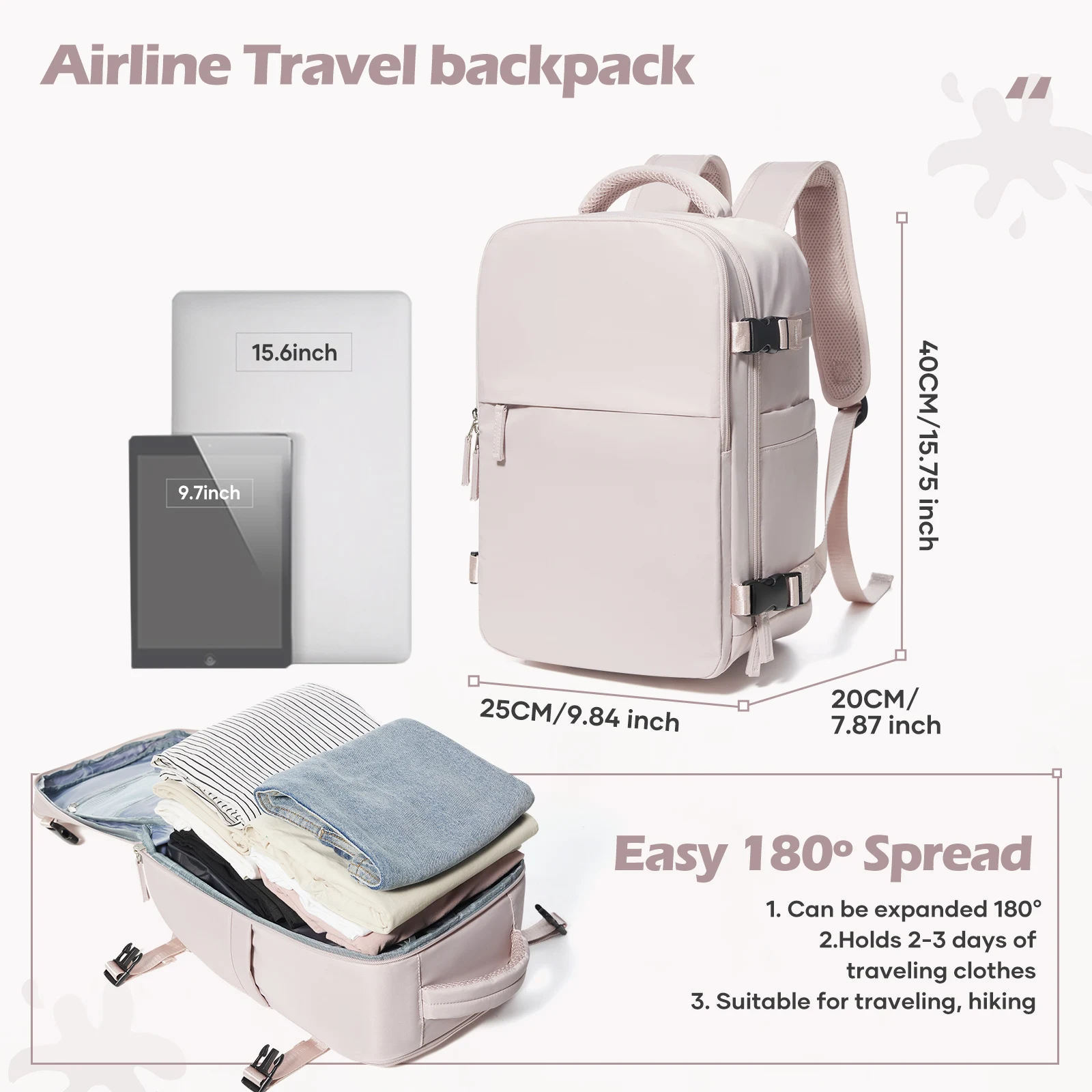 Large Capacity Vacuum Compression Backpack Lightweight Hiking & Travel Backpack for Women Men, Travel Essentials Cabin Backpack