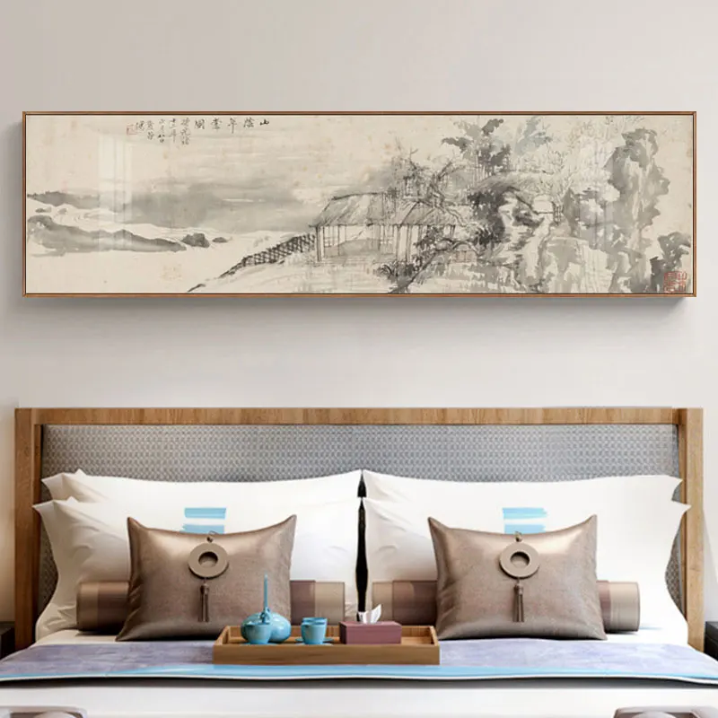 

Chinese Traditional Style Ink Scenery Mountain Canvas for Living Bedroom Wall Art Poster Solid Wood Scroll Paintings Home Decor6