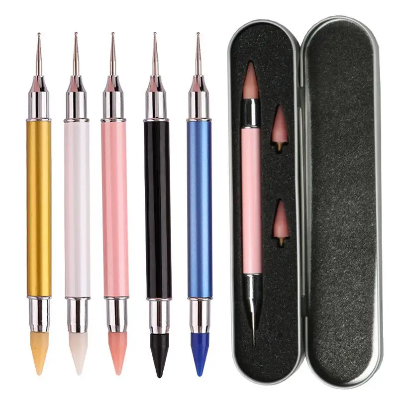 Dual-ended Nail Art Dotting Pen Set with 2 Replaced Heads Rhinestone Beads Studs Picker Wax Pencil Brush Nails Art Tools nail art tools nail art pen nail art brush nail art picking tools rhinestone picker pen rhinestone picking tool