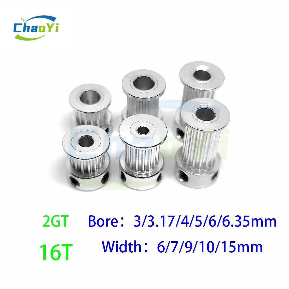 2GT 16 Tooth Timing Pulley Bore 3/3.17/4/5/6/6.35mm Wheel Fit Open Synchronous Belt Width 6/7/9/10/15mm 3D Printer Sheave 16T