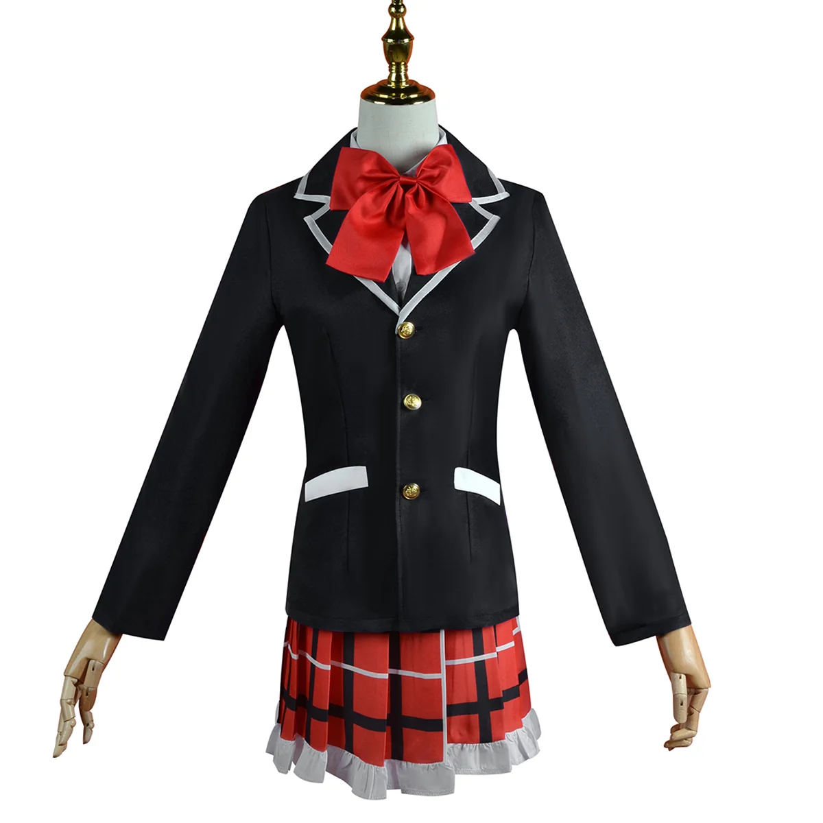 

Hemixush Anime Cosplay Takanashi Rikka Costume School Uniform Kawaii Jk Suit Black Coat