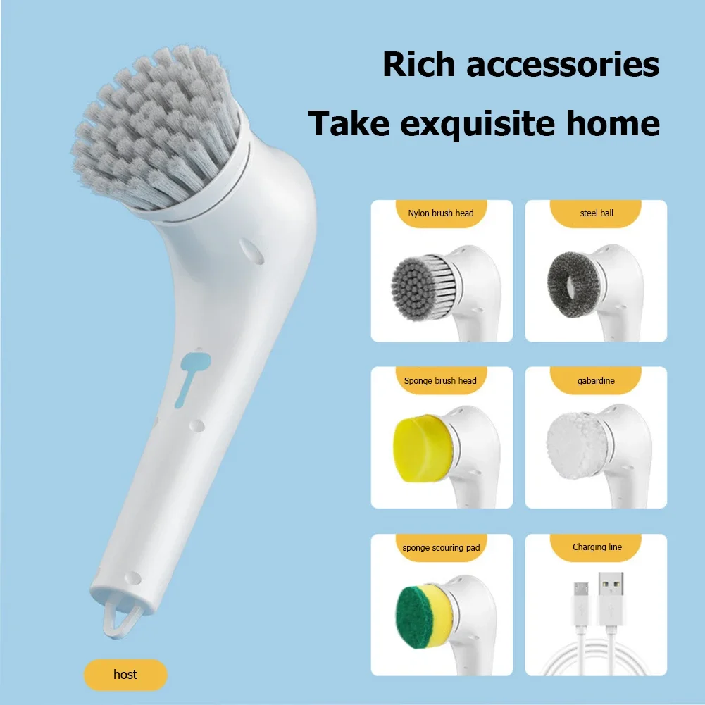 

USB Charging Multi-purpose Electric Brush Cleaning Brush Useful Things for Home Five-in-one Multifunction Kitchen Cleaning Tools