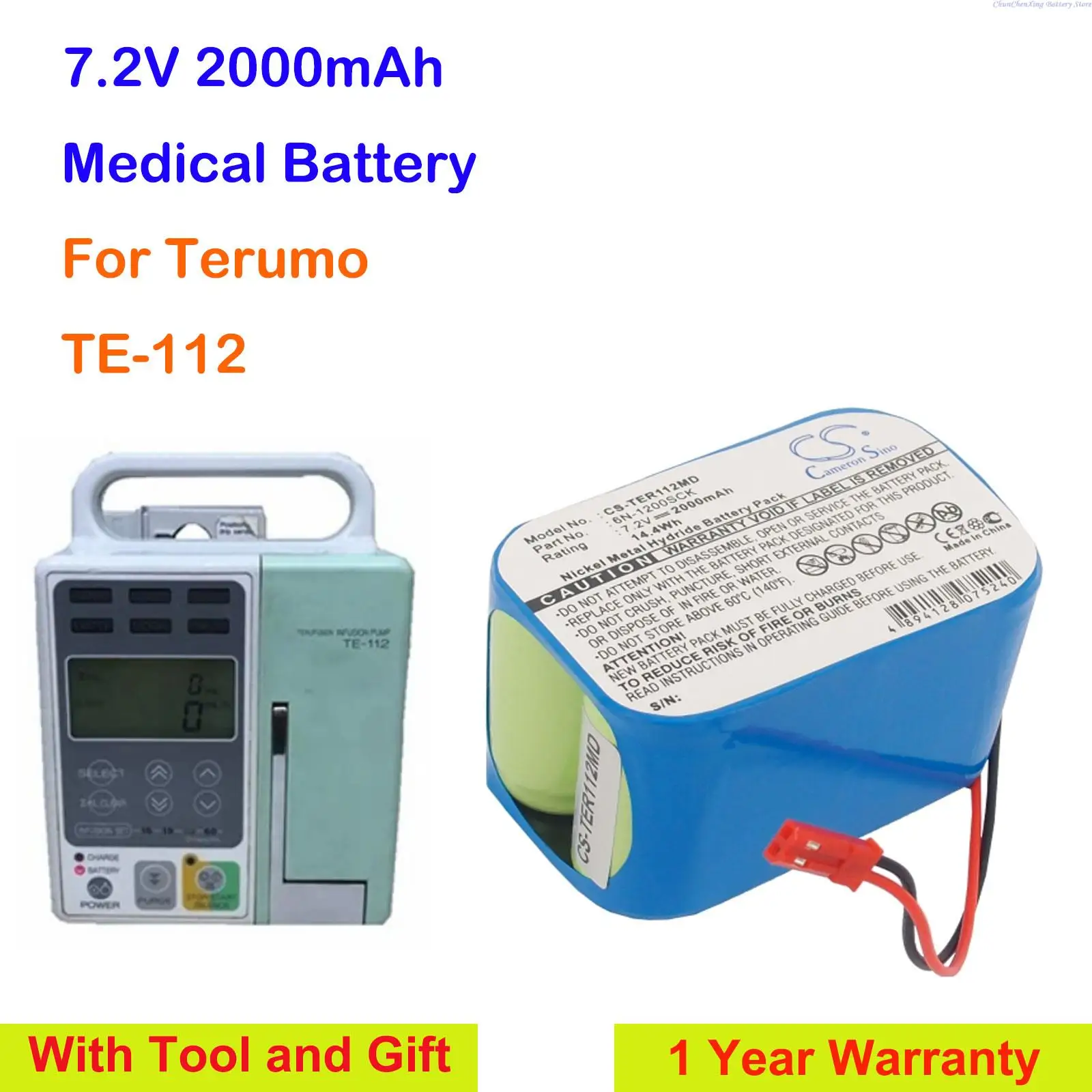 

Cameron Sino 2000mAh Medical Battery 6N-1200SCK for Terumo TE-112, TE112, TE 112