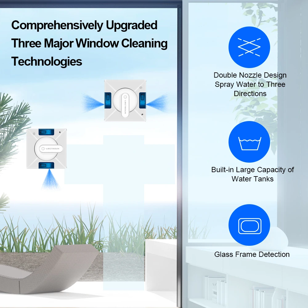 (CDEW08)Roboter-Fensterputzer Liectroux YW509,2-Wege-Wasserspray, Reinigungsroboter für Glasböden, Wandfenster, Roboter-Staubsauger für Fenster, intelligente Navigation, dreifaches Sicherheitssystem, randloses Arbeiten