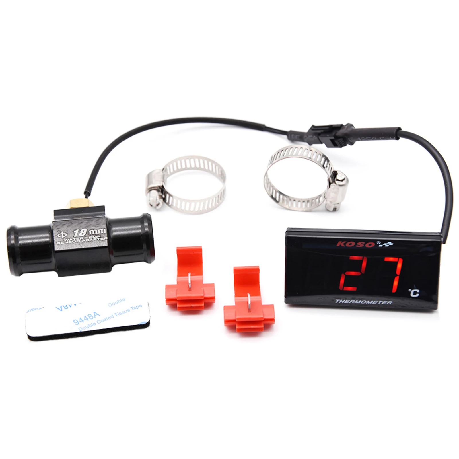 Temperature Meter Motorcycle Water thermometerGauge For KOSO 0~120&deg;C Monitor Red Blue Indicator With Sensors Adapter 16 18 22mm