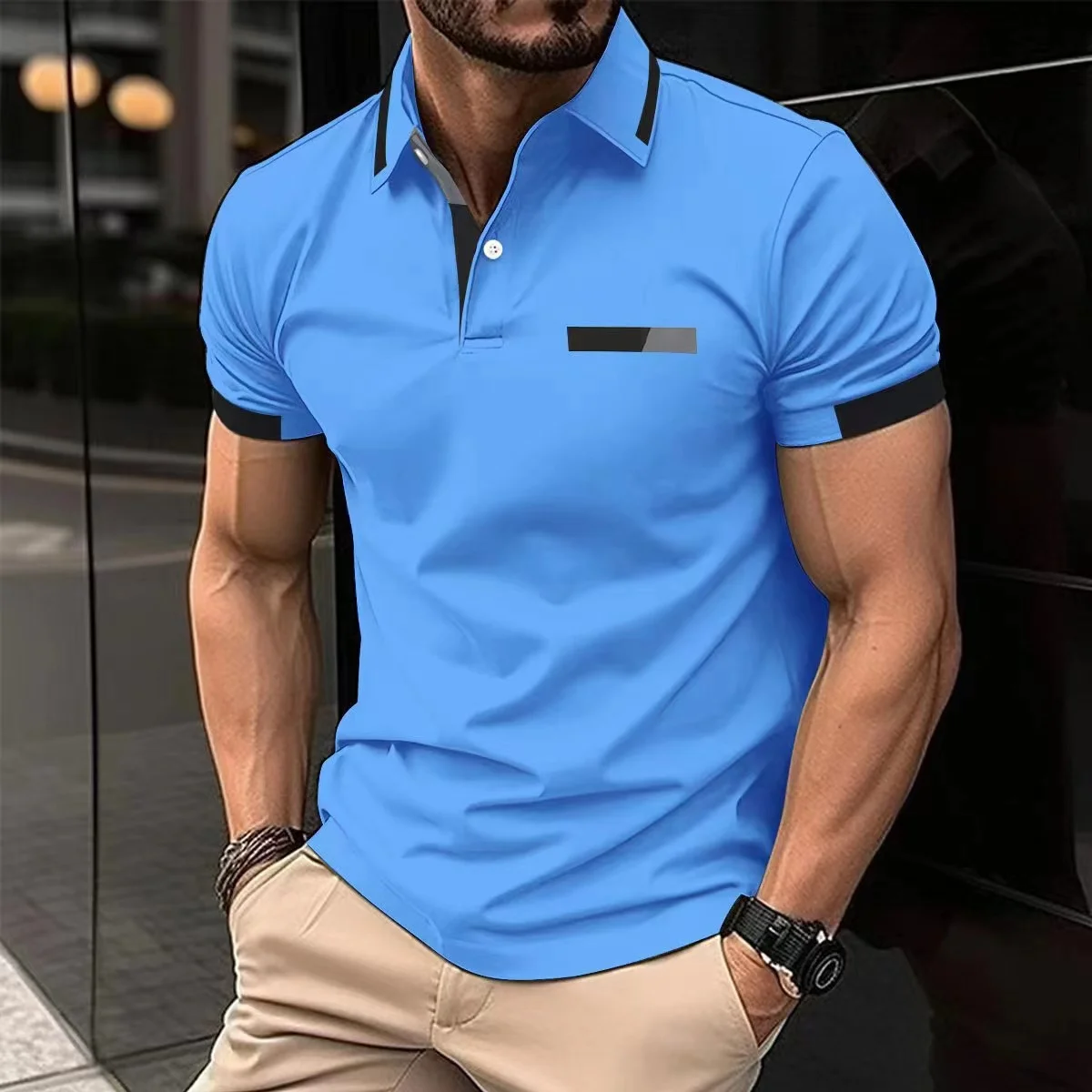 Polo Shirt Men Summer Casual Short-sleeved Solid Color Lapel Business Sports Breathable