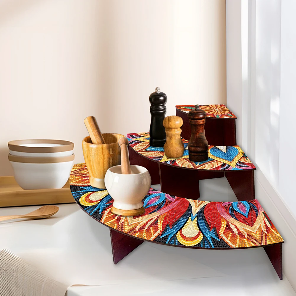 3 Tier Wood Flowers DIY Diamond Painting Storage Holder for Home Study Office