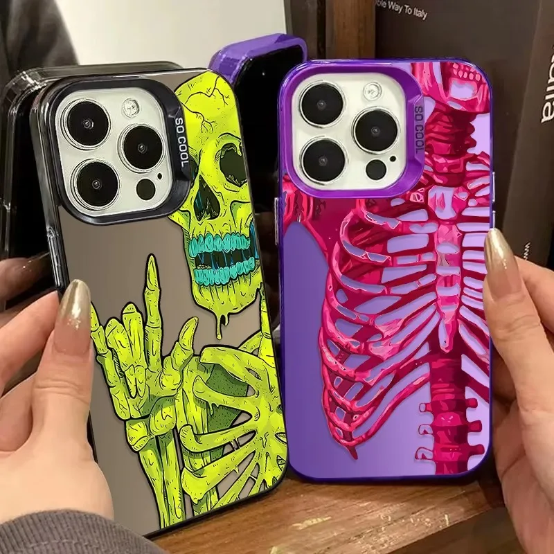 Vibrant Pink and Green Skull Design Phone Case
