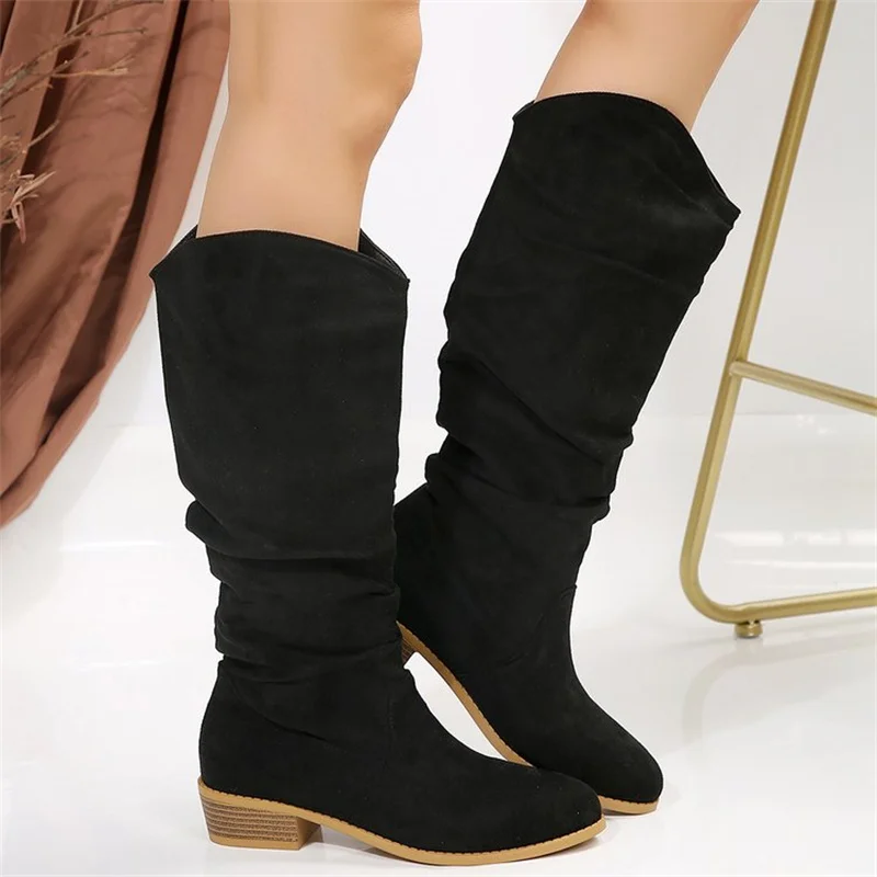 Ladies Foreign Trade Round Head Thick Heel Solid Color Set Foot Over Knee Thin Long Boots High Sleeve Boots Women Fashion Boots