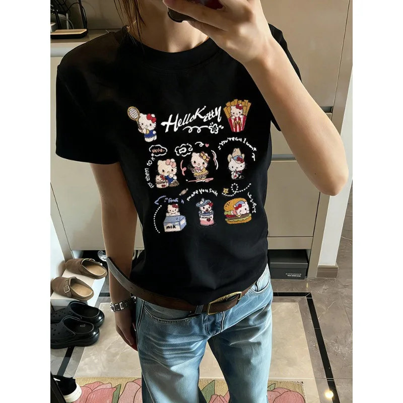 어린이 티셔츠 캔디 컬러 푸딩 도그 파차 도그 퓨어 코튼 프린트 부모 자녀 루즈 라운드 넥 탑 여름 새 스타일