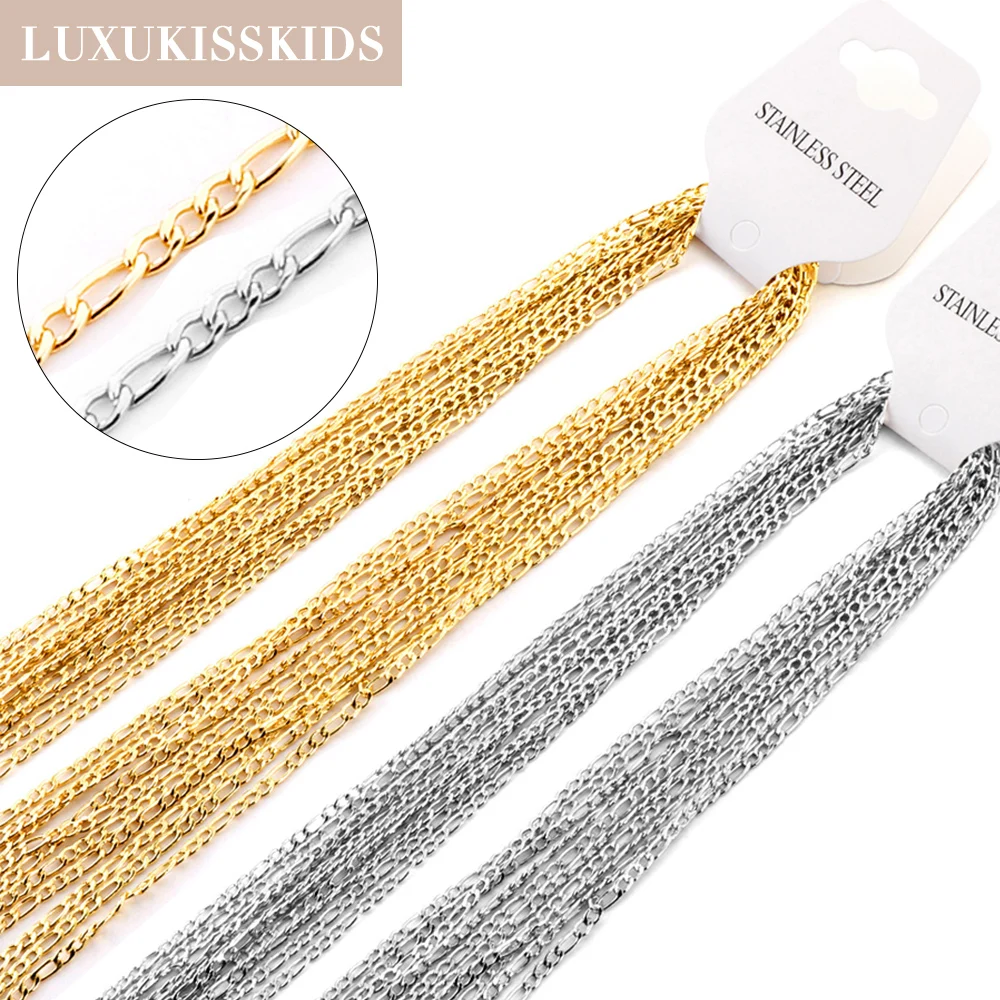 

LUXUKISSKIDS 5pcs/lots Wholesale Figaro Chain For Woman/Men 2.3mm Width Link Necklaces Stainless Steel DIY Collier Making Parts