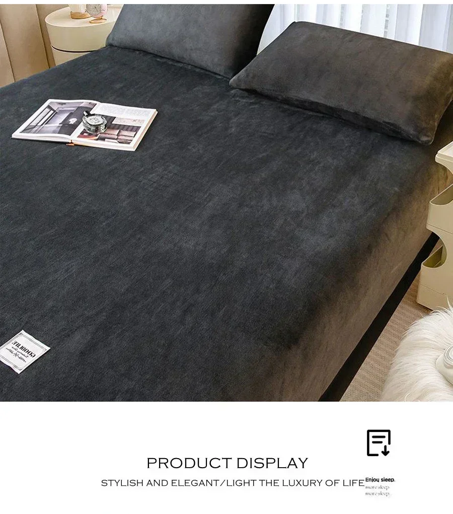 1Pcs Winter Milch Samt Spannbettlaken Nordic Einfarbig Plüsch Matratze Schutzhülle Dicke Warme Rutschfeste Matte für Zuhause – Detail 3