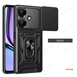 Slide Camera Cover with Lens Ring Stand - Shockproof Protective Case for Realme Note 60 4G (Black)