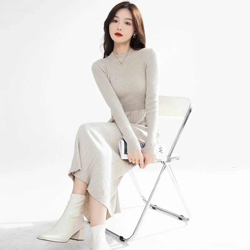 

Fashion Women Long Knit Maxi Sweater Dress Autumn Winter Knitted A Line Dress Ribbed Thick Christmas Pullover Party Dresses R50