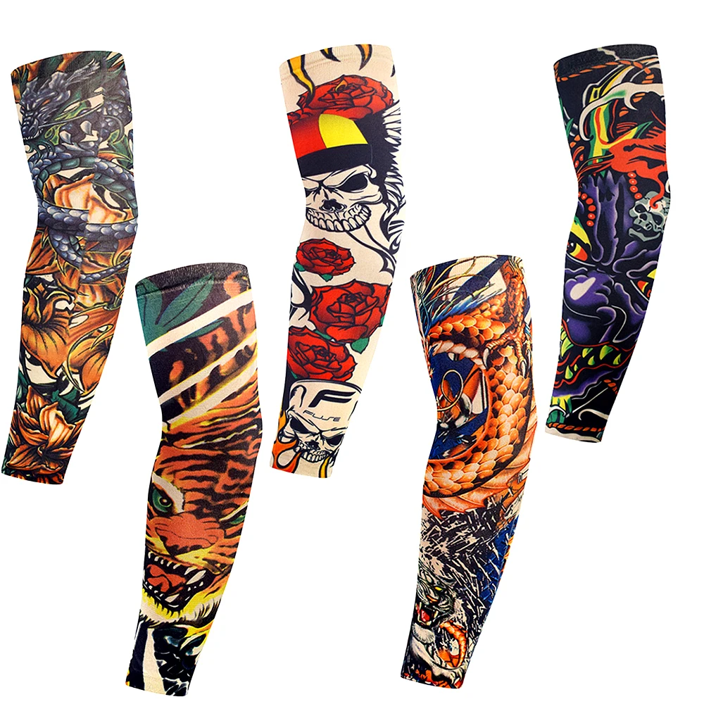 Sun Protection Arm Sleeves 5PCS Flower Arm Tattoo Design For Riding Sports UV Sunscreen Men And Women sun protection arm sleeves