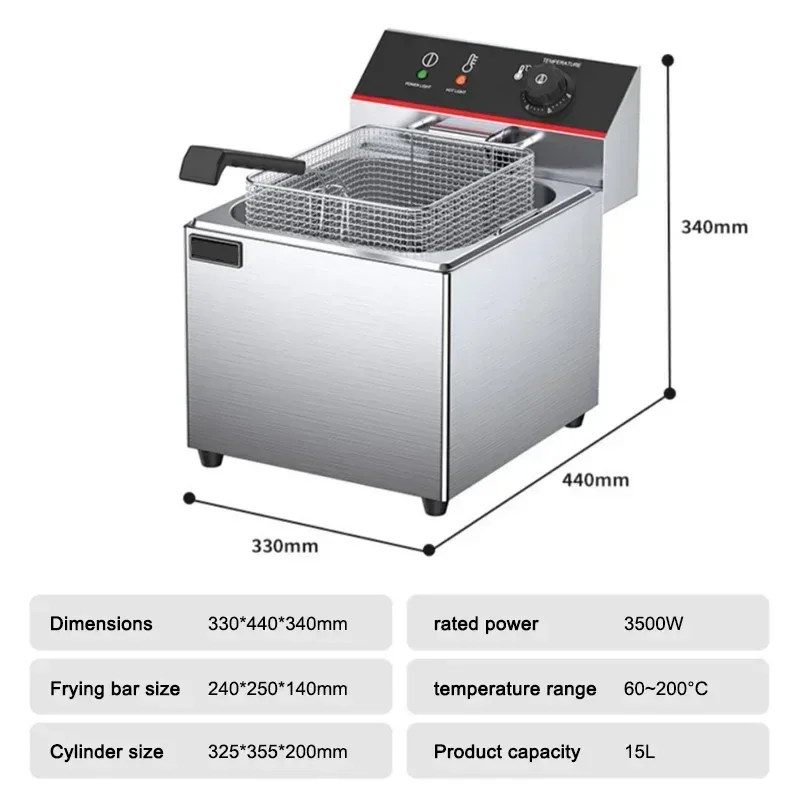 Electric Deep Fryer electric fryer single-cylinder large capacity electric fryer fried chicken burger milk tea shop French fries 6