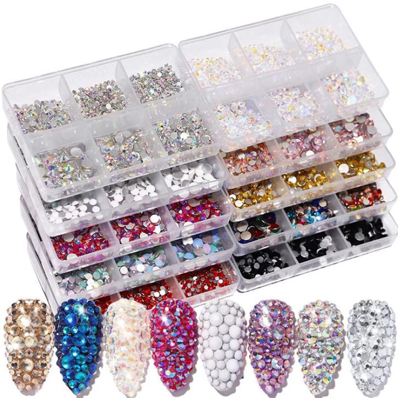 

1Box Glass Nail Rhinestone SS6,SS8,SS10,SS12,SS16,SS20 Clear Flat Bottom Strass Gems Glass Crystals Nail Art Decoration #ZB0017#