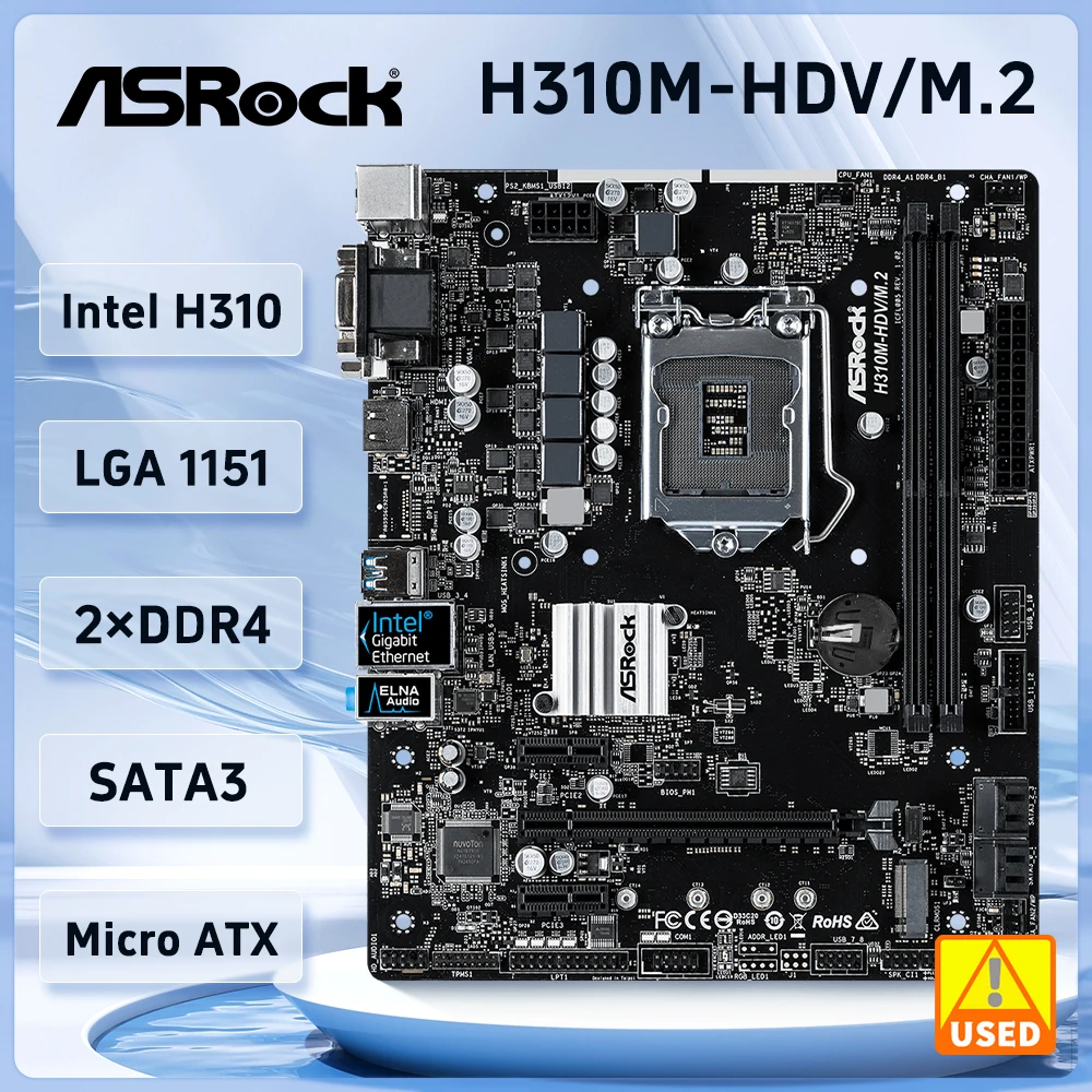 

Материнская плата ASRock H310M-HDV/M.2 LGA 1151 Intel H310 DDR4 32 ГБ Micro ATX PCI-E 3,0 USB3.1, поддержка стандартного ЦП