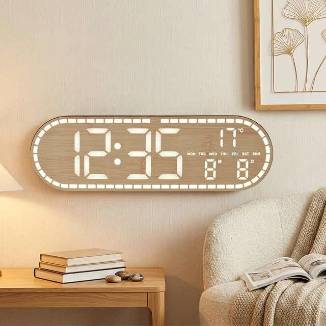 Large Digital Wall Clock Temperature and Date Week Display Electronic LED Table Alarm Clocks Brightness Adjustable 12/24H Format 1