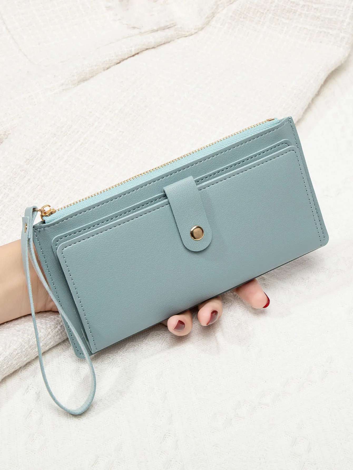 Schlichte und stilvolle Damen-Langkartenbörse, ultradünne Mini-Handtasche aus PU-Leder in Uni-Farbe, Damen-Kreditkartenhalter-Geldbörse – Detail 20