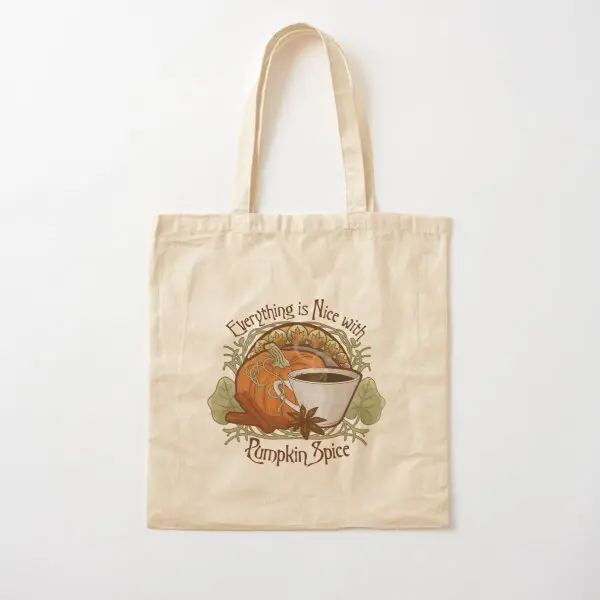 

Pumpkin Spice Art Nouveau Cotton Canvas Bag Reusable Tote Fabric Foldable Casual Unisex Fashion Handbag Grocery Women Shopper