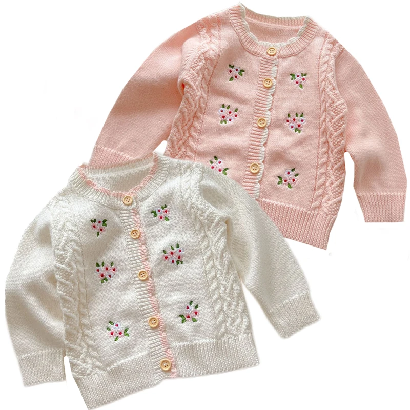 

Infant Kids Baby Girls Cardigan Coat Autumn Winter Cute Baby Girls Long Sleeve Embroidery Flower Knit Children's Cardigan Coat