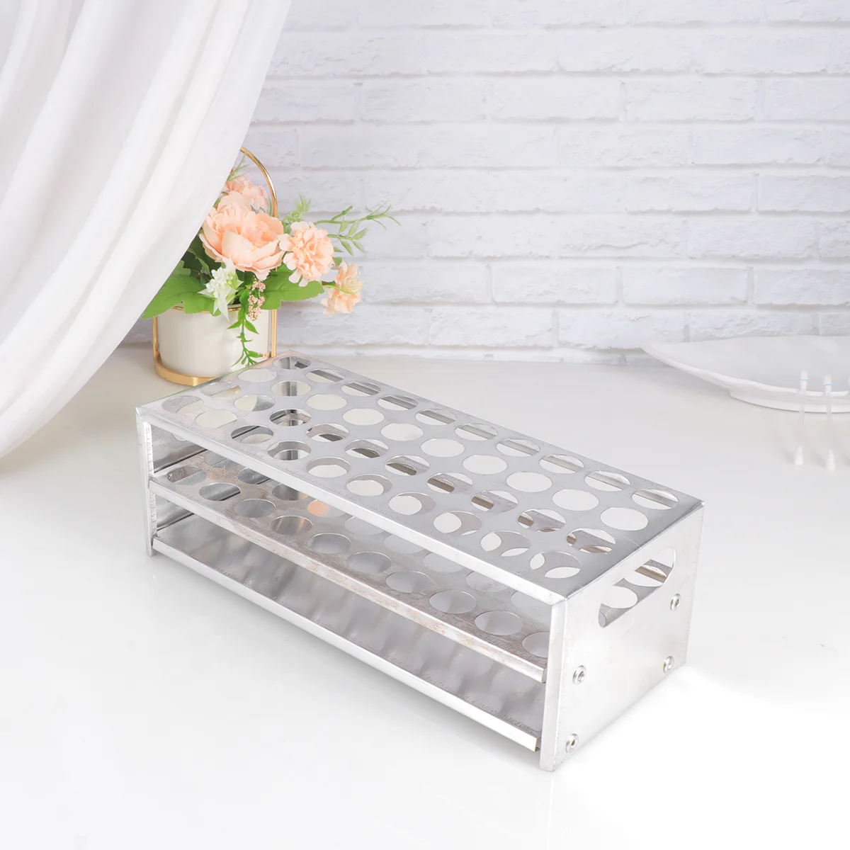 Portable Test Tube Rack Aluminum Blood Collection Tube Holder School Supply Equipment Storage Organizer for Laboratory (40x125)