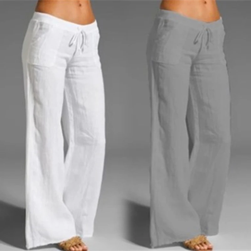 

Summer Oversized Wide Leg Pants Women Vintage Cotton Linen Fashion Long Trousers Casual Elastic Waist Solid Pantalon 5XL