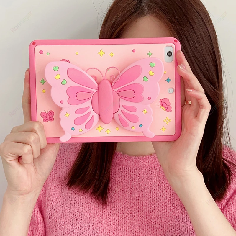 Butterfly Case para Apple Ipad Silicone Kids Case 9th 8th 7th Generation 10.2 2023 20232023 Air Pro 10.5 10.9 Pro 11 Mini 3d - Imagem 3