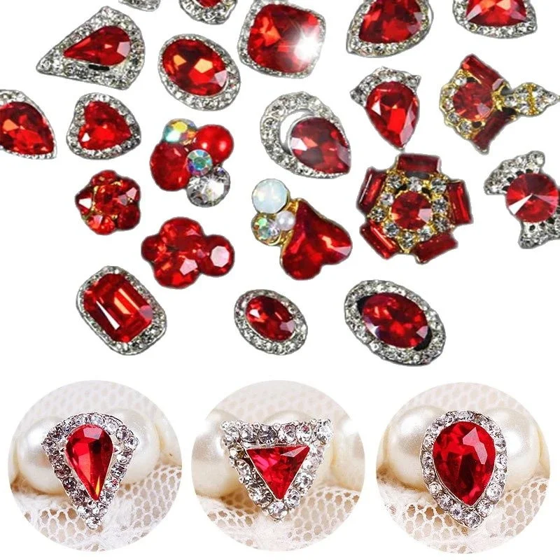 Red Nail Designs Rhinestones  Decoracion De Uñas Color Rojo - 5pcs Nail  Art Jewelry - Aliexpress