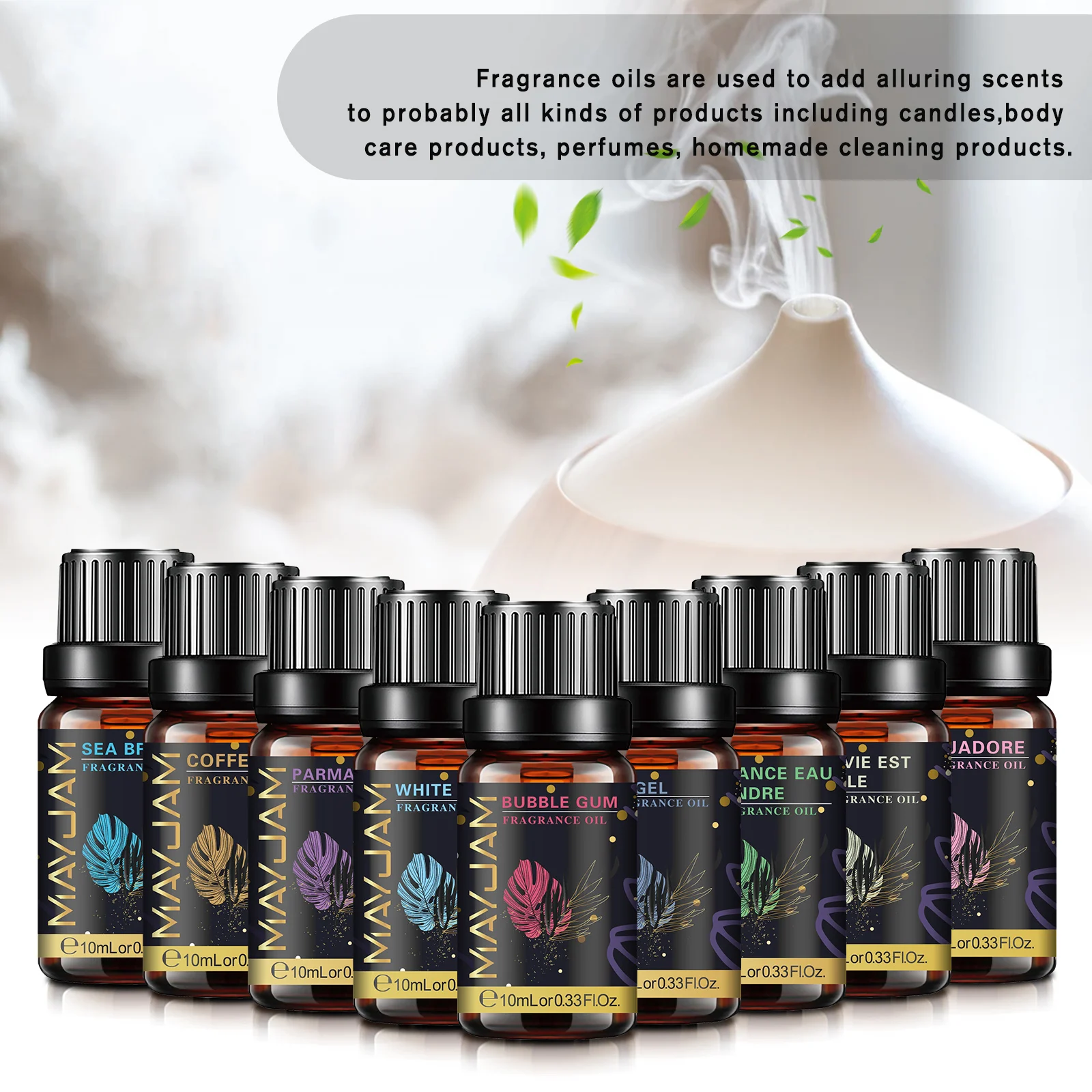 MAYJAM 10ml Aromatic Essential Oil Bubble Gum La Vie Est Belle D-Jadore White Musk Sea Breeze Baby Powder Long-lasting Scents