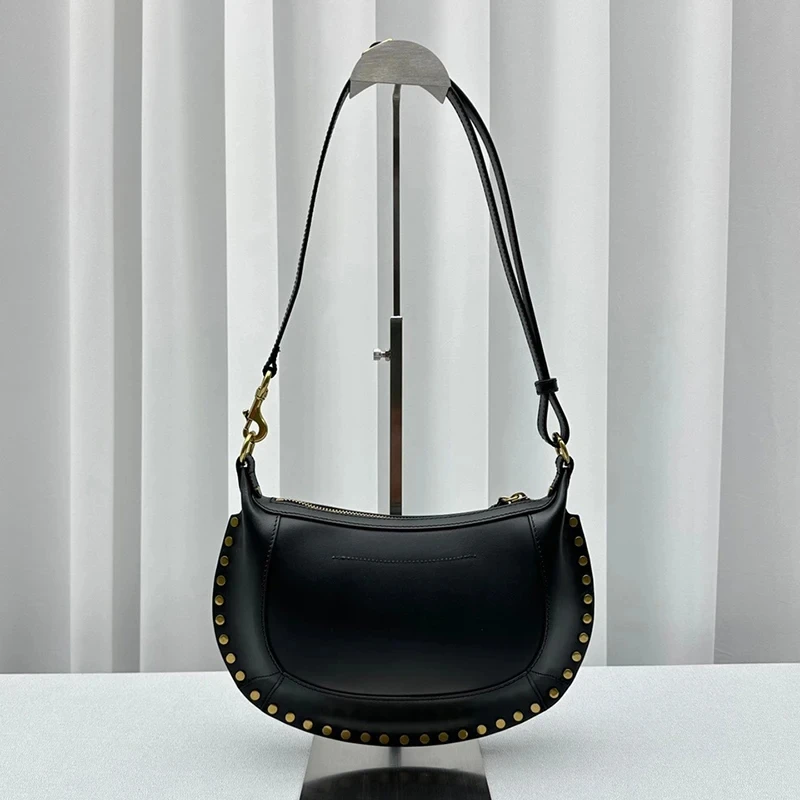 

2024 Designer Women's Moon Bag Luxury Unique Design Gold Color Rivets Handbag Shoulder Bag Bolsa Feminina