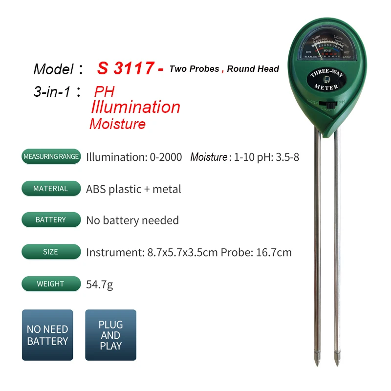 Kit PH-mètre Pour Sol, 3 En 1 Plante Fleurs Sol PH-mètre / Humidité