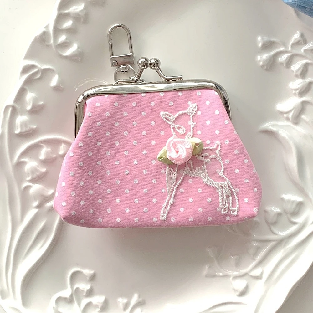 Charming Vintage-Inspired Y2K Lace Coin Purse with Rose Details and Hanging Pendant
