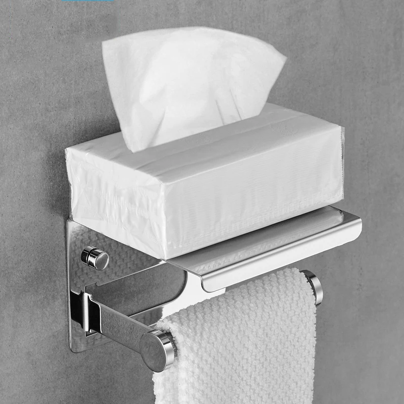 

Bathroom Toilet Paper Holder Stainless Steel Phone Rack Wall Mount WC Roll Paper Phone Holder With Towel Shelf Tissue Boxes Bath