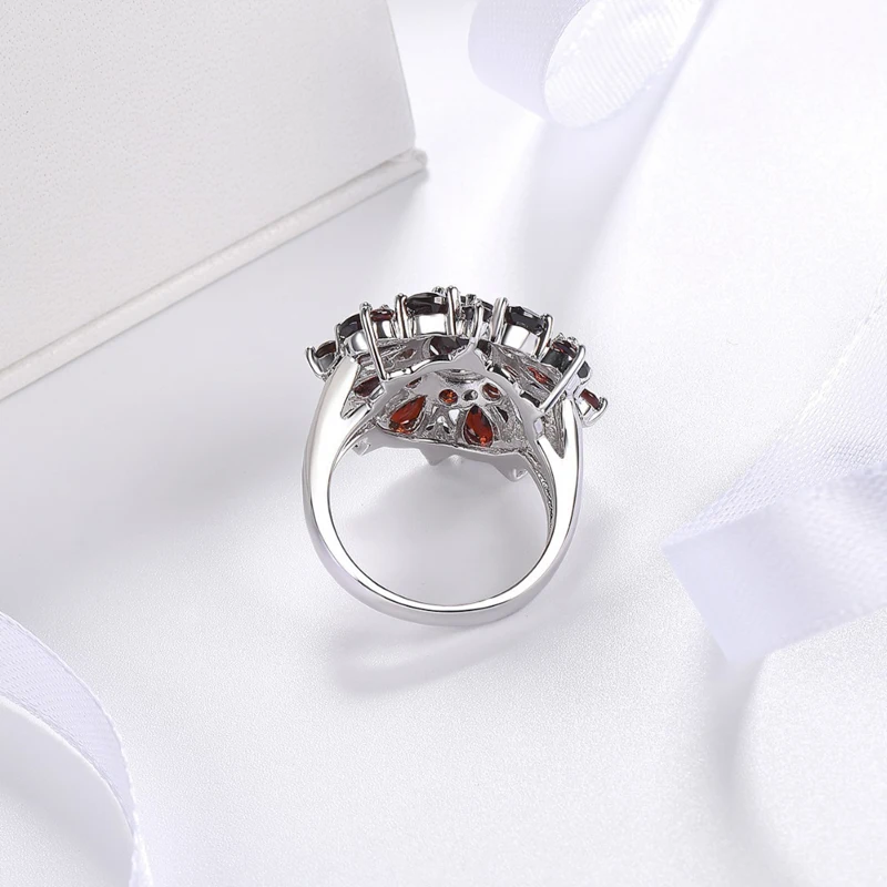 Gu Li Creative Fashion Silver Color Inlaid Garnet Red Zircon Flower Shape Ring For Women Banquet Ring Jewelry Accessories silver ring finger ring