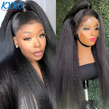 Kinky Straight Human Hair Wigs 13x4 Glueless Lace Front Human Hair Wigs on Clearance Sale Yaki Straight 5x5 HD Lace Closure Wig 1