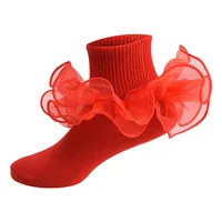 1-10Y Baby Girls Ruffle Socks Soft Double Lace Frilly Socks Princess Ankle Socks Kids Knit Socks for Autumn Winter 2