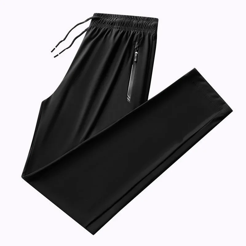 Summer Ice Silk Air Conditioned Pants Breathable Thin Elastic Nine Points Casual Sports Pants Trendy Versatile Lightweight