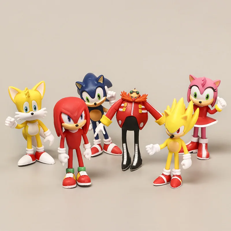 6Pcs Set 11Cm Cute Sonic Pvc Anime Action Figure Hedgehog Shadow Tail Model Dolls Toy Bambini Kawaii Animal Toy Regalo Di Compleanno