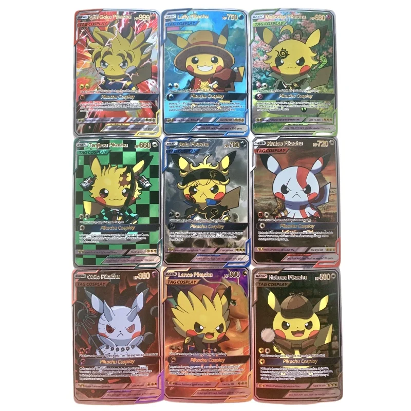 

Pokemon Pikachu Cross-dressing Cosplay Anime Game Characters Self Made Laser Bronzing Flash Card Classics Collection Cards Toy