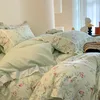 100% Cotton Spring Garden Flowers Botanical Chic Ruffles Soft Comfortable Double Queen (1Duvet Cover+1Bed Sheet+2Pillowcases) 3
