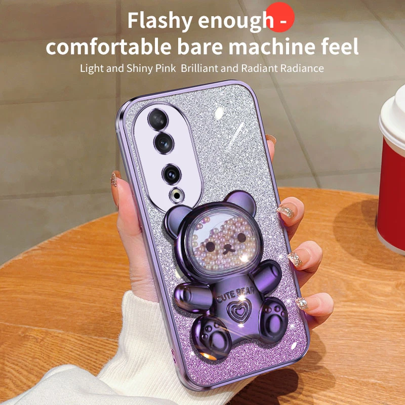 Honor90 Quicksand Bear support à paillettes coque de téléphone pour Huawei Honor 50 90 60 s 30 20 Lite housse de support Nova 10 11 Pro_voghion.com