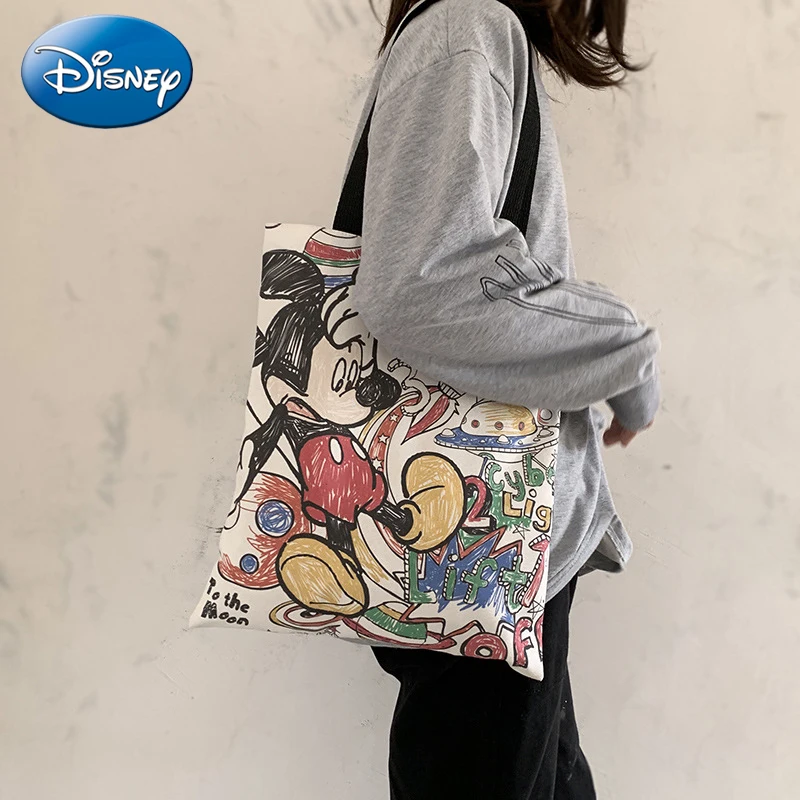 

Новинка Disney, Холщовая Сумка с Микки Маусом, Женская Роскошная брендовая сумка большой вместимости, модная женская сумка с милым мультяшным принтом Ins