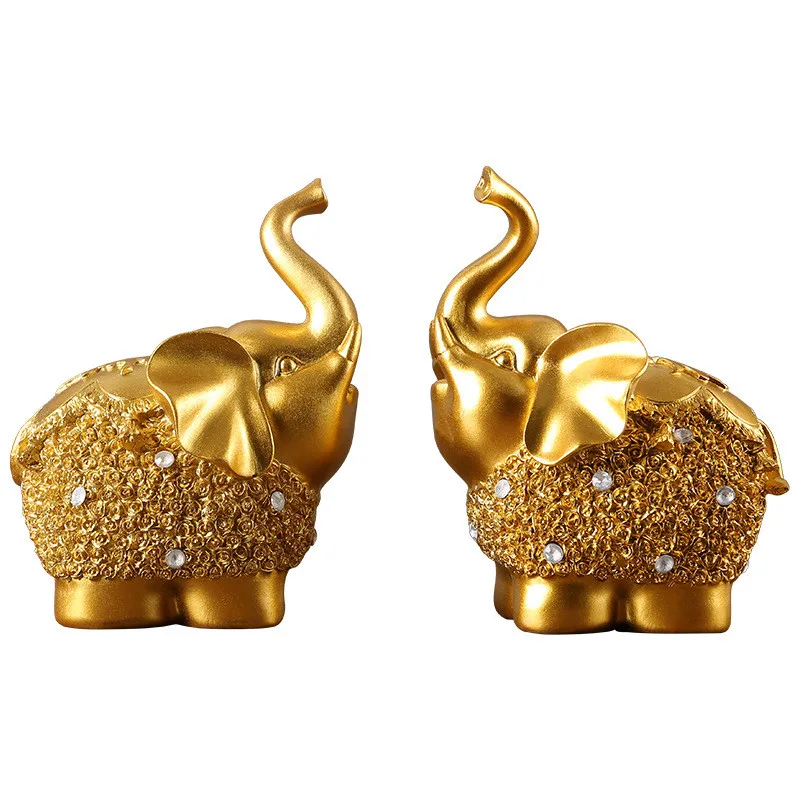 

Luxury A Pair Resin Gold Elephant Statue Home Decor Modern Style Lucky Golden Elephant Newlywed Housewarming Gift