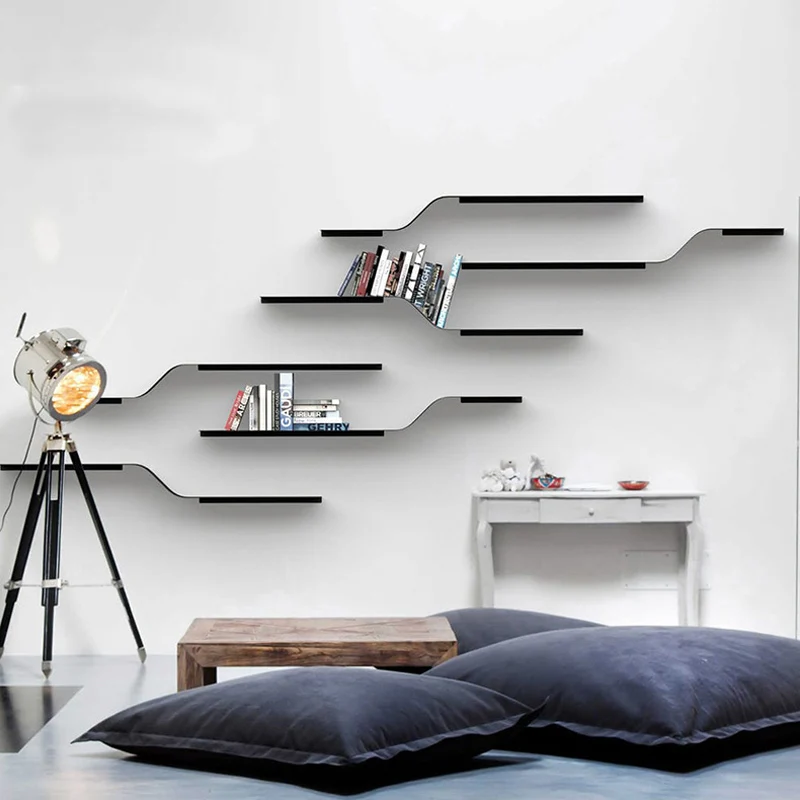 

Wall decoration, shelves, wall-hung wrought s, slotted board, living room, TV, sofa, dining