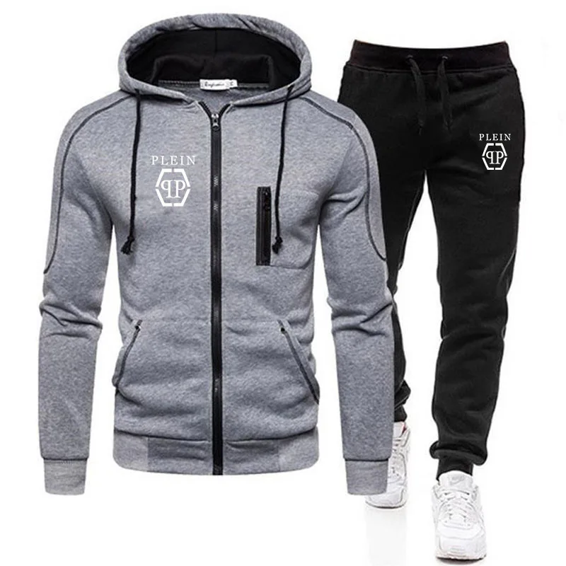 Mens Tracksuits Casual Sweatpants Print Zipper Hooded Sweatshirt Fashion Versatile Jacket Coat Outdoors Jogging Sports Clothing 6