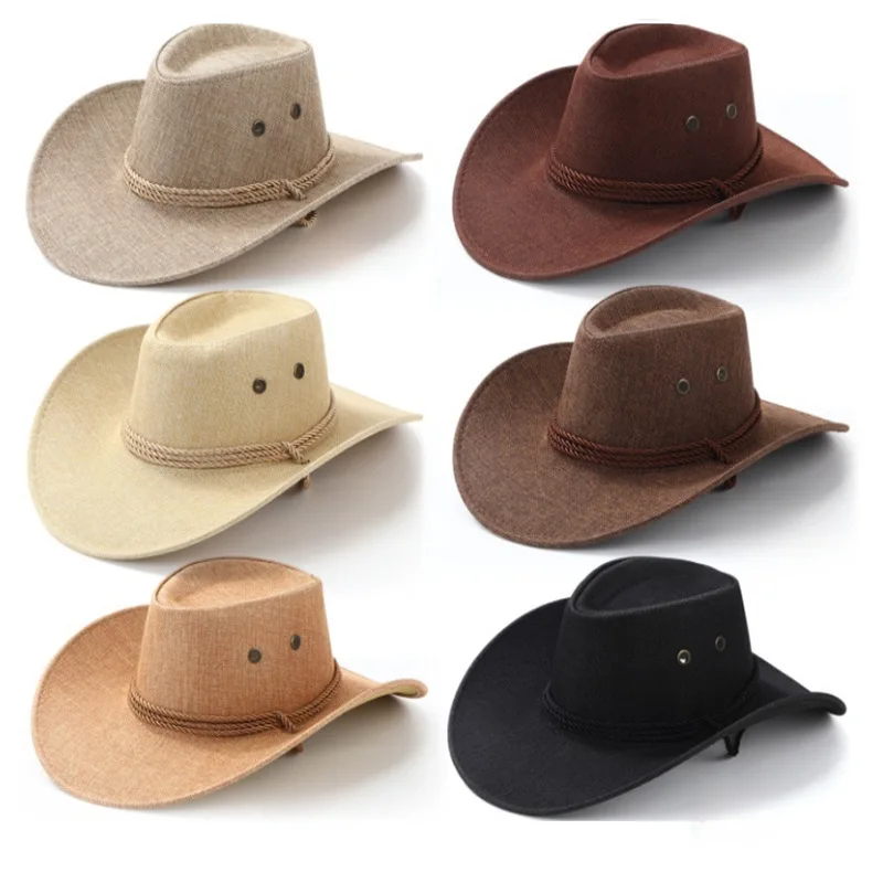 Western Cowboy Hat for Men Summer Wide Brim Sunscreen Denim Sun Cap Outdoor Travel Hiking Fishing Anti-UV Visor Travel Hats