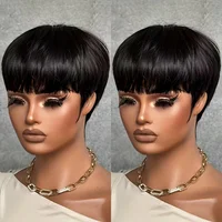 Perruque coupe lutin perruque de cheveux humains courte perruque entièrement faite à la Machine cheveux raides pour les femmes 4